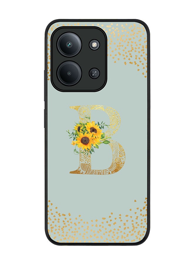 For Xiaomi Redmi 15C 4G Case,Slim fit Camera Protection, Shockproof Thin Phone cover  - Custom Floral Monogram - B  (Light Grey )